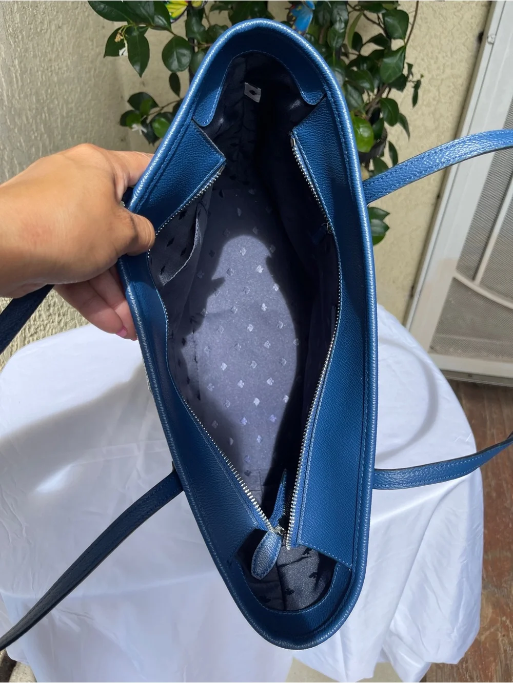 kate spade Blue Leather Tote with Top Handles